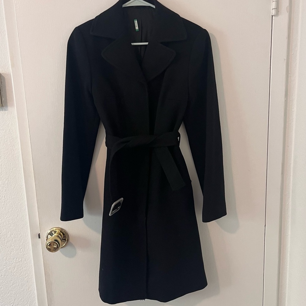 United Colors Of Benetton Black Wool Belted Coat Italian size 40 - US size 4